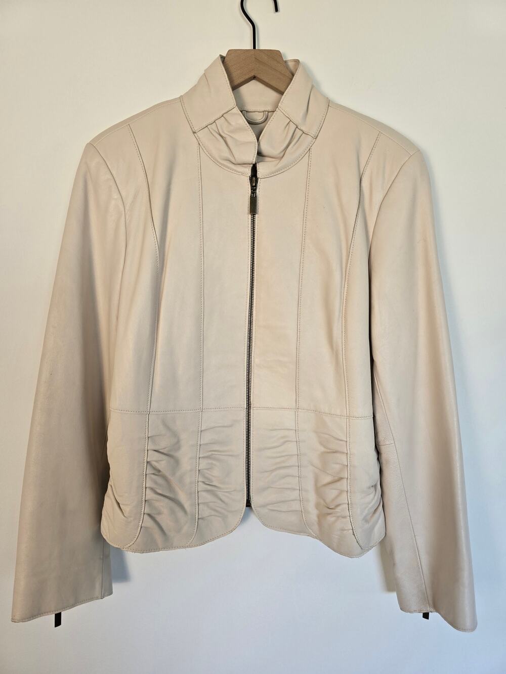 Vintage Marvin Richards Cream Genuine Leather Zip Jacket Size L